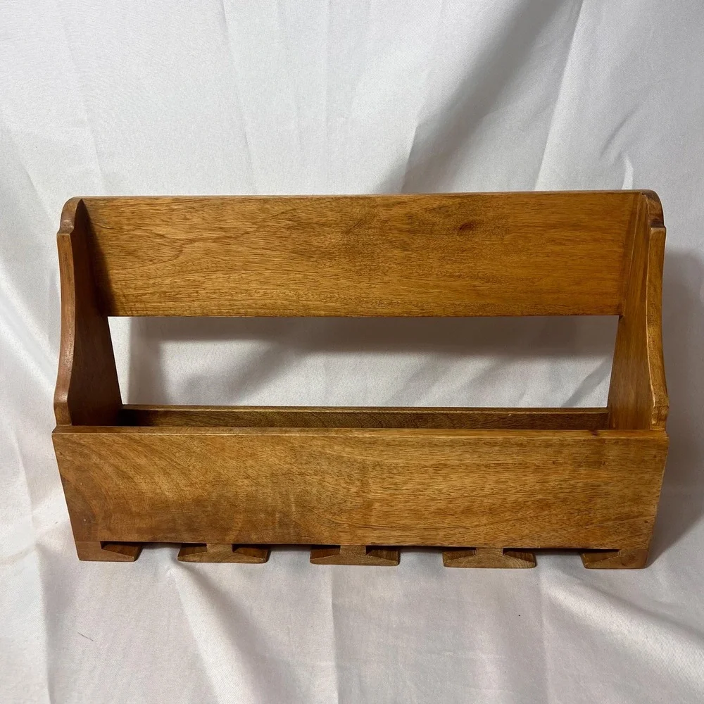 Vintage Wood Wall Mount Wine Glass Rack Stemware Holder Bar Shelf Rustic Decor
